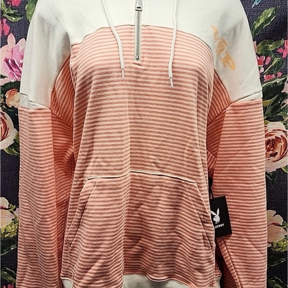 Playboy Club Striped peach and White Hoodie